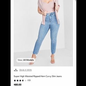 EXPRESS Super High Waisted Ripped Hem Curvy Slim Jeans